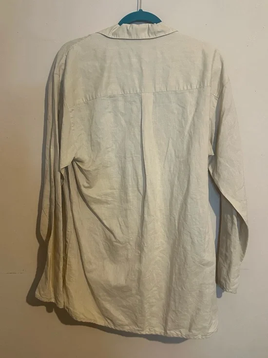 100% linen large Embroidered V-Neck Linen Tunic - Cream - Picture 5 of 5